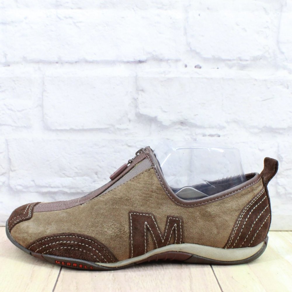 Merrell Barrado Brown Suede Slip on Front Zipper Active Shoes Size 6.5 - Picture 1 of 9